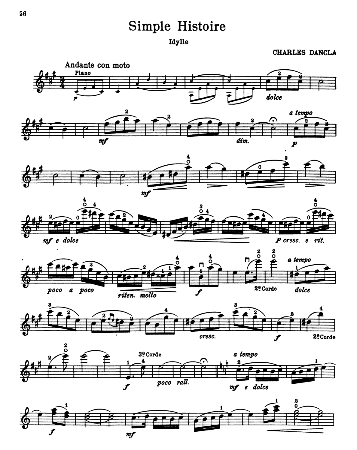 Public-domain violin score with phrasing slurs, fingerings, dynamics, and performance style markings.